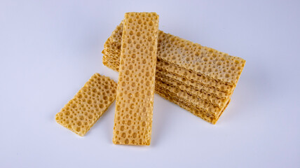 fitness crispbreads lie in a white plate, isolated