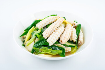 Fried squid with a dish of Chinese home cooking