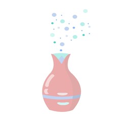Pink green humidifier with outgoing steam cartoon isolated illustration.