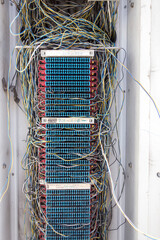 telephone switchboard with many cables