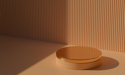 3d rendering empty cylinder podium on orange background.