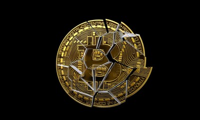 3D render. bitcoin crash. Black background