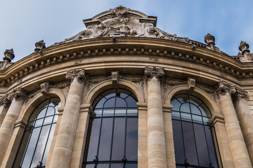 External view of Architectural Details of famous Petit Palais (Small Palace, 1900) in Paris, France.