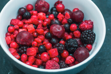 Close up of frozen mixed fruit - berries