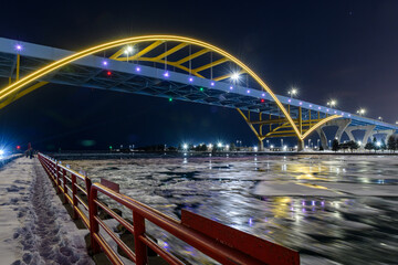 Hoan Bridge in Milwaukee, Wisconsin at Night during Winter