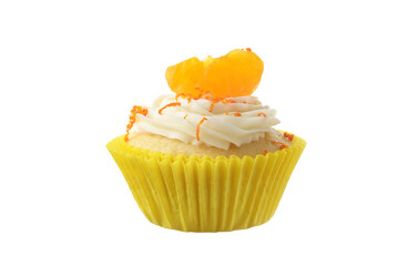 isolated vanilla buttercream cupcake with orange