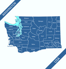 Obraz na płótnie Canvas County map of Washington labeled