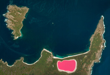 Middle island, lake Hillier a saline lake, Recherche Archipelago. Satellite view of the Australian west coast. Nature and aerial view. Australia. Element of this image is furnished by Nasa © Naeblys