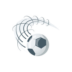 Football or soccer balls with motion trails in black and white for sporting emblems, logo design. Collection of soccer balls with curved color motion trails illustrations