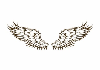 Line art drawing of brown wings
