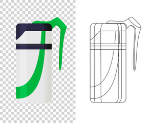 Thermos  vacuum flask or bottle with hot drink coffee or tea illustration set of metal bottled container or aluminum mug isolated on white background