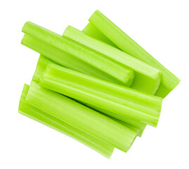 Celery sticks  isolated on white background. Fresh Celery stalk close-up.