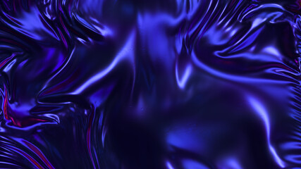 Trendy colorful cloth abstraction flowing waves. 3D rendering. Blue gradient background.