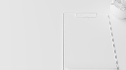 Clipboard and a tiny tree on the right. 3D Render