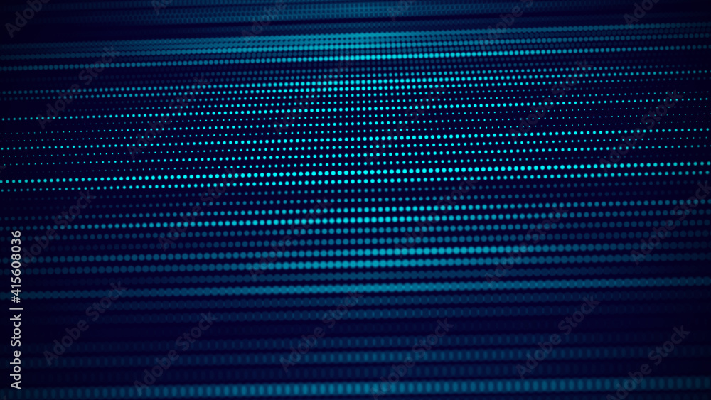 Poster Blue perspective grid. Technology background. Connection lines and dots. Network connection structure. Big data. Futuristic blue space on black background.