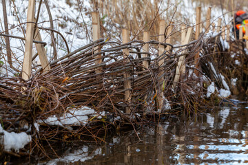Am&eacute;nagement d'une bande riveraine aillant subi de l'&eacute;rosion avec du tressage de tige de saules