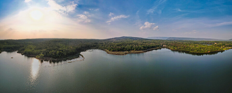 Sunset over the lake.  Chakkaphong Reservoir ( Khao Ito ),  Prachin Buri, Thailand. 