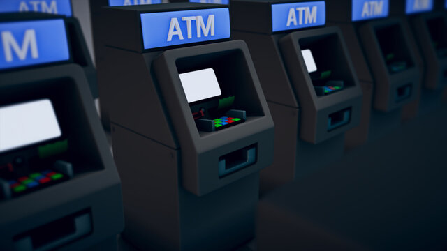 3d rendered illustration of automated teller machine or Atms together. High quality 3d illustration