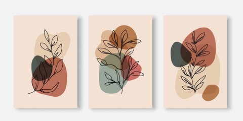 Modern Trendy Cards Set with Line Art Elements. Abstract Banners Collection. Trendy Minimalist Poster. Minimal Abstract Background Design. Vector EPS 10.