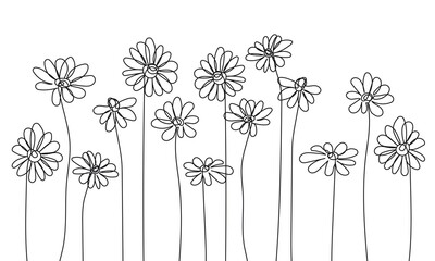 One Line Vector Drawing of Simple Flowers Background. Botanical Single Line Art, Aesthetic Contour. Perfect for Home Decor, Wall Art Posters, or t-shirt Print, Mobile Case. Continuous Line Drawing