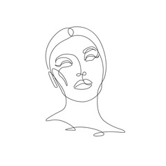 Abstract Woman Face One Line Drawing. Modern Abstract Portrait. Trendy Minimalist Illustration. Black And White Abstract Poster. Vector EPS 10.