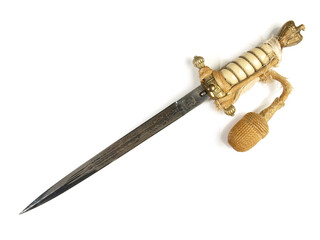 Old Military Dagger with Metal Sheath isolated on white Background