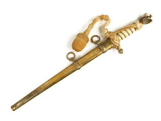 Old Military Dagger with Metal Sheath isolated on white Background