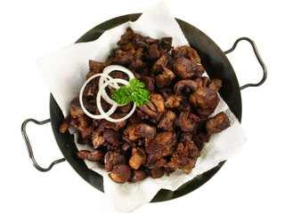 Deep Fried Meat in a Pan isolated on white Background