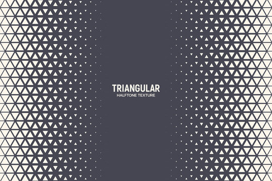 Halftone Triangular Pattern Vector Abstract Geometric Technology Background. Retro Colored Half Tone Triangles Texture. Minimal Style Dynamic Tech Wallpaper