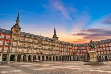 Deurstickers Madrid Spain, sunrise city skyline at Plaza Mayor © Noppasinw