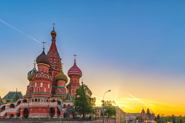 Moscow Russia, sunrise city skyline at Red Square and Saint Basil 's Catherdral