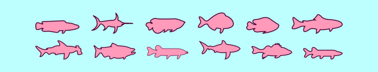 set of muskie fish cartoon icon design template with various models. vector illustration isolated on blue background