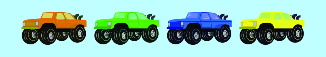 set of offroad car cartoon icon design template with various models. vector illustration isolated on blue background