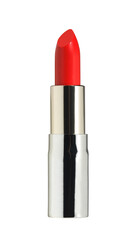 Open red lipstick golden silver tube