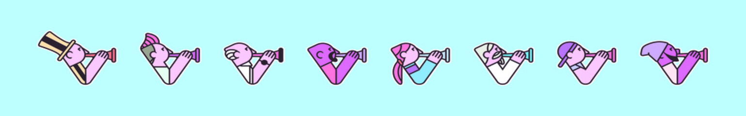 set of vuvuzela trumpet cartoon icon design template with various models. vector illustration isolated on blue background