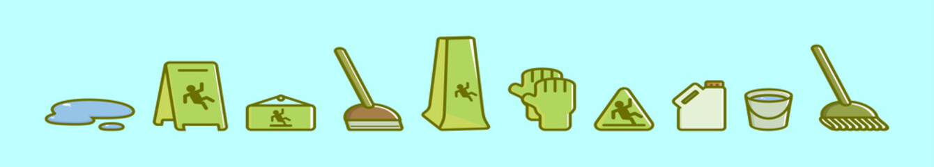 set of wet floor cartoon icon design template with various models. vector illustration isolated on blue background