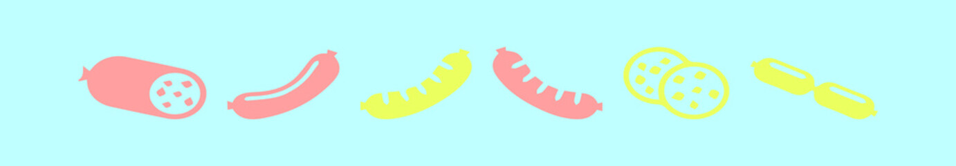 set of bratwurst cartoon icon design template with various models. vector illustration isolated on blue background