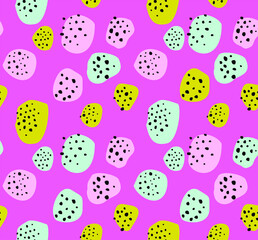 Cheerful seamless vector pattern with spots of different shapes. abstract hand drawn background for boys, girls and kids. Dots and spots