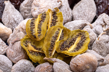 Set of dried tropical fruits. A healthy and nutritious snack and an excellent culinary addition