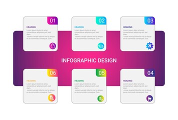 six-step infographic, graph template for business or presentation. 6 step simple infographic. 6 step square infographic.Modern business infographics with options for brochure, diagram, workflow.