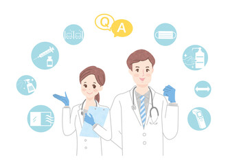 若い男女の医師と医療のアイコン