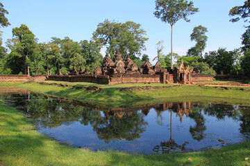 View of the beautiful Hindu temple of Banteay Srei, Cambodia 