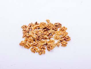 Shelled Walnuts Pile Top View Isolated On White Background