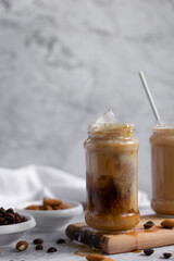 Almond milk iced coffee, refreshing energizing drink