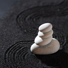 Fototapeta na wymiar rock garden, white pebbles on black sand, wavy patterns.