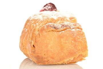 Freshly baked fragrant, delicious cherry roll on a white background.