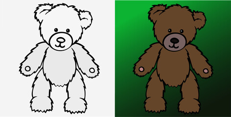 Toy bear black and white and color, vector illustration