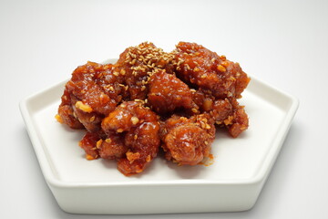 fried chicken bites with spicy glaze (korean food 'Dakgangjeong')