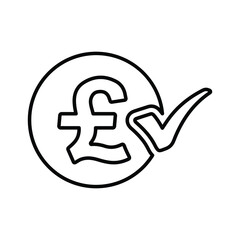 Pound sterling accept icon. Outline vector design.