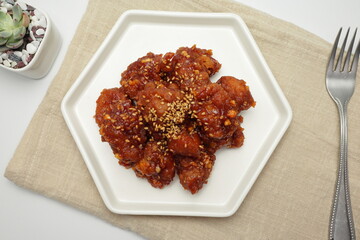 fried chicken bites with spicy glaze (korean food 'Dakgangjeong')